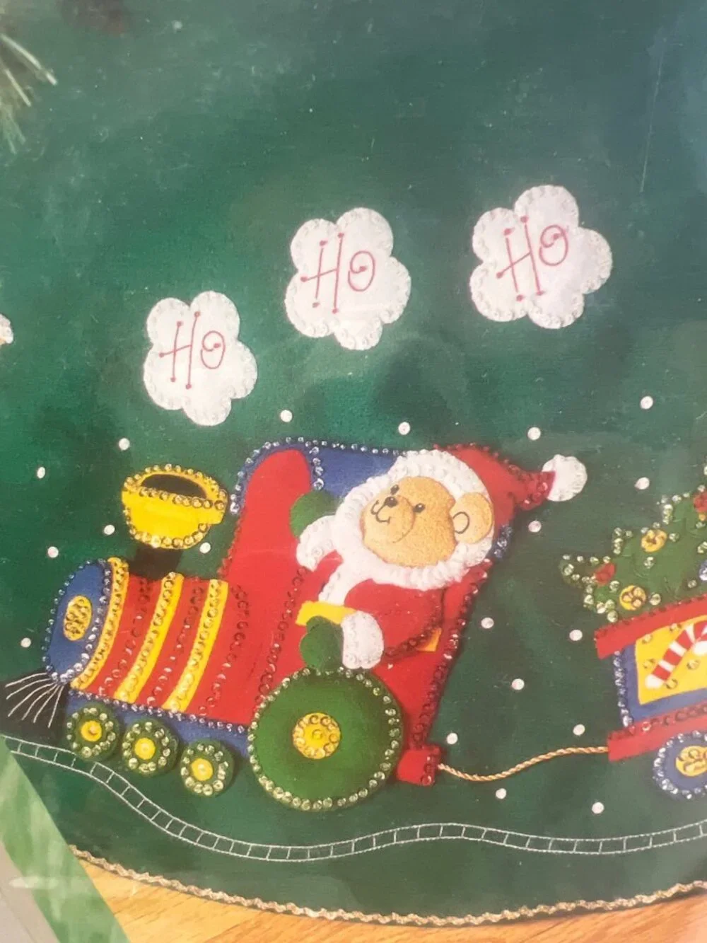 Bucilla Santa Bear Toy Train Felt Christmas Tree Skirt Kit 43” Round New Open